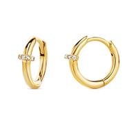 Miore Orecchini Donna Argento Placcati Oro Giallo 18KT, Orecchino cerchio in Argento 925 e Zirconi Brillanti. Orecchino Classico a Lobo anallergico.