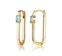 Miore Orecchini Donna Argento Placcati Oro Giallo 18KT, Orecchino cerchio Ovale in Argento 925 e Topazi Blu Naturali. Orecchino Classico anallergico.