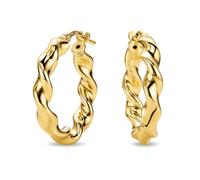 Miore Orecchini Donna Argento Sterling 925 Placcato Oro 18K, Orecchini a Cerchio Dorati ed Intrecciati da 15mm, Gioielli da Donna Made in Italy, con Custodia Portagioie