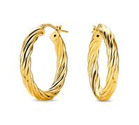 Miore Orecchini Donna Argento Sterling 925 Placcato Oro 18K, Orecchini a Cerchio Dorati Materici ed Intrecciati da 20mm, Gioielli Anallergici da Donna Made in Italy con Elegante Portagioie