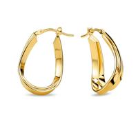 Miore Orecchini Donna Argento Sterling 925 Placcato Oro 18K, Orecchini a Cerchio Ovale Dorati e Lisci da 20mm, Gioielli da Donna Made in Italy, con Custodia Portagioie