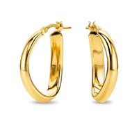 Miore Orecchini Donna Argento Sterling 925 Placcato Oro 18K, Orecchini a Cerchio Ovale Dorati e Lisci da 20mm, Gioielli da Donna Made in Italy, con Custodia Portagioie