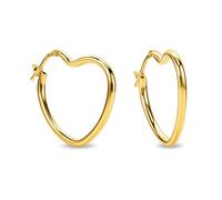 Miore Orecchini Donna Argento Sterling 925 Placcato Oro 18K, Orecchini a Cuore Dorati da 24mm, Gioielli da Donna Made in Italy, con Custodia Portagioie