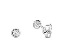 Miore Orecchini Donna con Diamante, Orecchini a Perno in Oro Bianco Massiccio 375 da 9K, Set Orecchini Piercing con Diamante 0.10ct, Solitario con Custodia Portagioie, Gioielli da Donna
