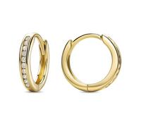 Miore Orecchini Donna in Oro Giallo 9K da 375 Massiccio, Orecchini a Cerchio, Coppia di Orecchini Donna, Castone con Zircone da 0.16ct, Piercing Orecchio da 11.5 mm con Custodia Portagioie