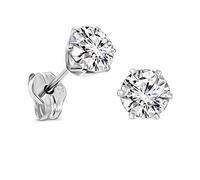 Miore - Orecchini Donna Oro Bianco Lucido, Vero Oro 9KT 375, Zirconi. Orecchini anallergici con perno passante e chiusura a farfalla.