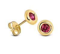 Miore - Orecchini Donna Oro Giallo Vero 9KT 375 - Orecchini punto luce con Rubini, Orecchini anallergici piccoli a lobo.