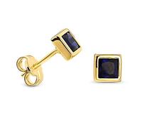 Miore Orecchini Donna Piccoli a Lobo Solitario Zaffiro Blu Oro Giallo 9 Kt / 375