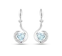 Miore orecchini pendenti e a goccia con diamante e topazio in oro bianco 9 carati 375 8 diamanti taglio brillante 0,04 carati e topazio blu a forma di cuore 0,42 carati, lunghezza 17 mm