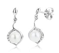 Miore Perle Orecchini Set Orecchini da donna orecchini di perle d' acqua dolce in argento Sterling 925 con zirconi taglio brillante placcato rodio