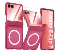 MiorMiar Custodia pieghevole per Samsung Galaxy Z Flip 7, con protezione per cerniera e protezione schermo integrata, custodia magnetica traslucida opaca, antiurto, custodia protettiva (rosso, stile