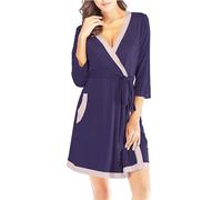 MIOTEQ Vestaglia corta da donna, leggera, in cotone, a maglia, con tasche, blu navy, XXL