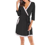 MIOTEQ Vestaglia corta da donna, leggera, in cotone, a maglia, con tasche, Nero , XXL