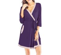 MIOTEQ Vestaglia corta da donna, leggera, in cotone, a maglia, con tasche, Viola, S