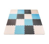 MioTetto Tappetino da gioco per bambini morbido e atossico |Tappetino da gioco colorato con puzzle|Tappetini in schiuma con 16+2 quadrati bonus|Piastrelle ad incastro in schiuma EVA, blu-marrone-beige