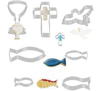 Miotlsy Set di 9 stampini per battesimo a forma di pesce, comunione, a forma di croce per biscotti per comunione