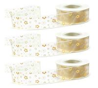 MiOYOOW 27 M Nastro Regalo di Natale, 3 Rotoli Nastrino di Tulle Oro Pattern, Nastro per Decorazioni con Paillettes, per Decorazione Natalizie, Confezioni Regali, Matrimoni, Alberi di Natale