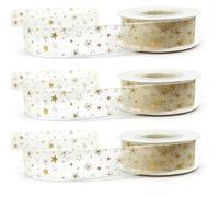 MiOYOOW 27 M Nastro Regalo di Natale, 3 Rotoli Nastrino di Tulle Oro Pattern, Nastro per Decorazioni con Paillettes, per Decorazione Natalizie, Confezioni Regali, Matrimoni, Alberi di Natale