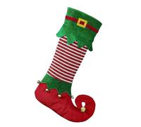 MiOYOOW Calze Natalizie da Appendere, Natale Calza con Elfo Zampe Rosse e Verdi, Calzini Natale al Camino con Campanelli, per Decorazioni Albero Natale