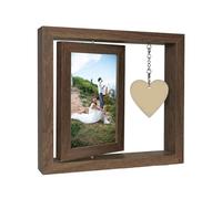 MiOYOOW Cornice Rotante Portafoto in Legno, 21x23 cm Cornice per Foto di Matrimonio Doppia Faccia con Ciondolo a Forma di Cuore, Porta Foto Espositore per Fotografico per Coppie Spose, Famiglia