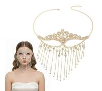 MiOYOOW Mascherina per il Viso con Strass Luccicanti, Maschera Masquerade con Nappa Catena, Velo Cosplay Frange, per Feste di San Valentino, Matrimoni, Spettacoli Teatrali