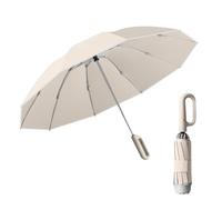 MiOYOOW Ombrello con fibbia ad anello, antivento, automatico, reversibile, portatile, con striscia di sicurezza riflettente per donne e uomini, beige.