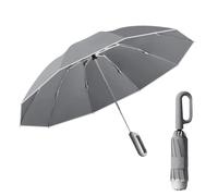 MiOYOOW Ombrello con fibbia ad anello, antivento, automatico, reversibile, portatile, con striscia di sicurezza riflettente per donne e uomini, grigio.