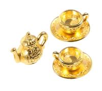Mipcase 1 Imposta Imposta Mini set da tè in metallo tazza Bambola Miniature tacpa da tè piccolo piccola teiera mini tazze da tè in metallo mini teiera ferro da stiro Golden