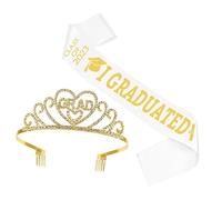 Mipcase 1 Set fascia a diadema d'oro decorazione di compleanno per le donne Tiara di laurea decorazione di laurea mamma accessorio laureato arredamento laureato corone lega bianca