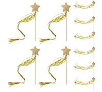 Mipcase 10 Pezzi Bacchette Magiche Nastro a Stella Color Oro Chiaro, Bastoni Fata Decorativi Strass per Spettacoli Teatrali e Feste per Bambine