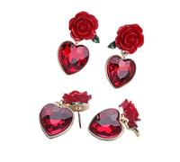 Mipcase 2 Paia di Orecchini a Bottone da Donna in Argento 925 a Forma di Cuore e Fiore Design Vintage Rubino e Rosa Rossa Leggeri e Decorativi per Feste e Uso Quotidiano