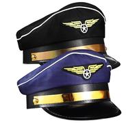 Mipcase 2 pezzi Cappelli Pilota Capitano Blu e Nero in Poliestere Leggero per Costume Cosplay e Spettacoli Tema Aeronautico