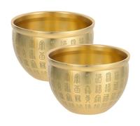 Mipcase 2 Pezzi Ciotola Rame Feng Shui con Incisione Fu Piccola Ciotola Della Fortuna per Decorazione da Scrivania Bacino Della Ricchezza Resistente e