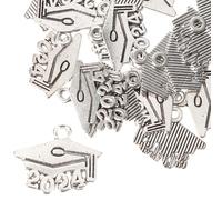 Mipcase 20 Pezzi Charms in Lega Argento a Forma di Cappello di Laurea per Back To School Party, Facili da Usare per Braccialetti e Collane DIY