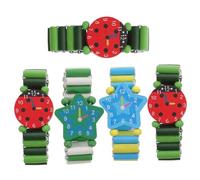 Mipcase 5 pezzi Orologi Legno Colorati per Braccialetti Simulati Educativi Materiale Naturale e Durevole Design Cartoon Vari Colori Casuali Colore Casuale Colore Casuale