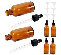 Mipcase 6 pezzi Bottiglie in vetro color tè per olio essenziale e profumo con contagocce nero e imbuto trasparente vuote riutilizzabili per viaggio e campioni donna