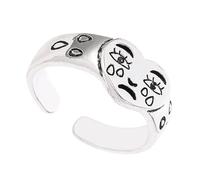 Mipcase Anello Donna Cuore e Volto Triste in Lega Argento, Stile Vintage, Regolabile e Pratico per Collezioni di Gioielli Femminili