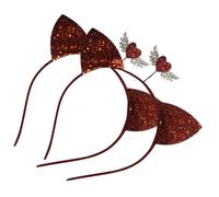 Mipcase Cerchietti per Chioma a Forma di Cuore e Orecchie di Gatto 2 Pezzi Fasce Leggere in Plastica e Feltro per Bambine Accessori per Feste Romantiche e Foto Design Glitterato Rosso
