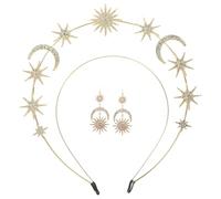 Mipcase Cerchietto da Dea Greca Stelle e Mezzaluna in Lega e Cristalli Tiara Doppio Strato Corona da Principessa per Feste di Compleanno Matrimoni e Balli di Fine Anno