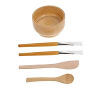 Mipcase Kit 5 Pezzi Per Maschere Viso Fai Da Te Ciotola in Legno 10-12 Cm, Pennelli Doppio Set e Spatola, Strumenti Per Miscelare Maschere Fatte in Casa, Sicuro Per Pelli Sensibili e Uso Domestico