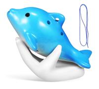 Mipcase Ocarina Strumento Musicale a 6 Fori in Ceramica a Forma di Delfino con Supporto per Mano e Tracolla Azzurra per Lezioni di Musica Principianti