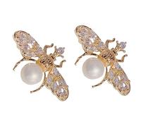 Mipcase Orecchini Forma Di Ape Perle Gioielli Da Donna Piccoli Orecchini Bottone Di Perle Vere Eleganti
