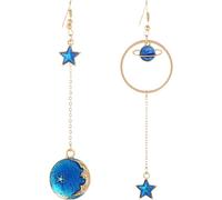 Mipcase Orecchini Pendenti Asimmetrici a Forma di Stella e Mezzaluna in Lega Dorata Gioielli Celesti da Donna per Uso Quotidiano e Occasioni Speciali Design Geometrico Brillante e