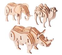 Mipcase Puzzle 3d in Legno per - Set 3 Pezzi Animali da Montare (elefante, Cammello, Rinoceronte) - Giocattolo Educativo Fai da Te per Sviluppo Manuale e Rapporti Genitori-figli