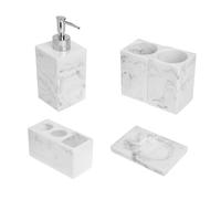Mipcase Set Accessori Bagno in Resina Effetto Marmo 5 Pezzi, Portasapone, Dispenser Emulsione, Bicchieri Porta Spazzolini, Organizzatore Bagno Per Uso Domestico e Alberghiero