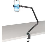 Mippko Supporto per telefono da scrivania, braccio articolato regolabile a 3 livelli per iPhone, resistente, con morsetto a C, braccio lungo pieghevole da 83,8 cm e supporto girevole a 360°, adatto