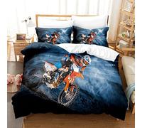 MIQEBX Copripiumino Moto 200 x 200 cm con 2 federe, Moderno blu Copripiumino Moto Cross in Microfibra, per Adulti Uomini Giovani Ragazzi Bambini