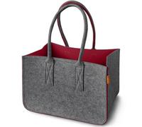 MIQIO Borsa shopper di design in feltro, grande borsa per la spesa con manico e tasca interna, cestino per la spesa, borsa per il trasporto in feltro, cestino portaoggetti, grigio scuro, rosso medio