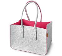Miqio Borsa shopper di design in feltro, grande borsa per la spesa con manico e tasca interna, cestino per la spesa, borsa in feltro, cestino portaoggetti, grigio chiaro/rosa, xl