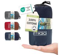 Miqio sacco a pelo in Cotone, lenzuolo da viaggio 2 in 1, Blu, Cerniera a Destra